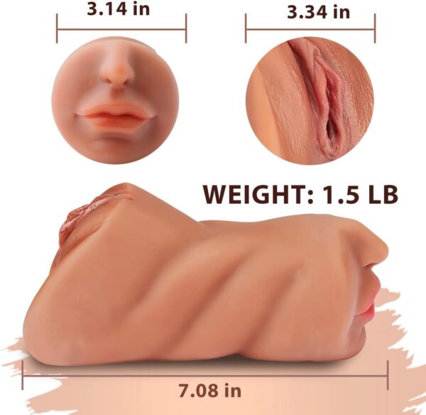 3 in 1 Pocket Pussy Male Masturbator - Adult Sex Toys for Men Penis Stimulation,Male Blowjob Stroker Toy with 3D Realistic Textured Tight Anus & Real Mouth for Man Masturbation Pleasure (Tan) - Image 6