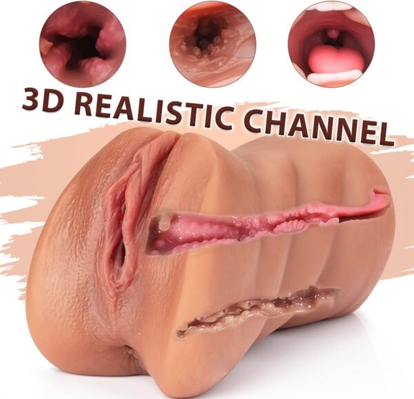 3 in 1 Pocket Pussy Male Masturbator - Adult Sex Toys for Men Penis Stimulation,Male Blowjob Stroker Toy with 3D Realistic Textured Tight Anus & Real Mouth for Man Masturbation Pleasure (Tan) - Image 4