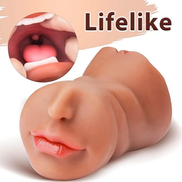 3 in 1 Pocket Pussy Male Masturbator - Adult Sex Toys for Men Penis Stimulation,Male Blowjob Stroker Toy with 3D Realistic Textured Tight Anus & Real Mouth for Man Masturbation Pleasure (Tan) - Image 2